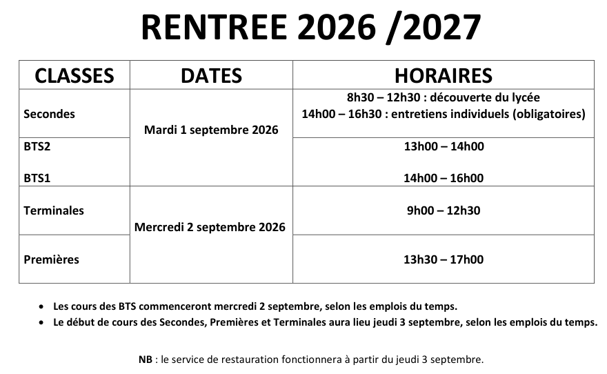 Illustration : Horaires de rentrée 2026
